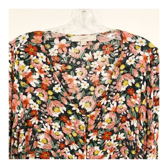 Loft Women Floral Loop Button Tie Front Boho Peasant Blouse Top Size S - Picture 5 of 9